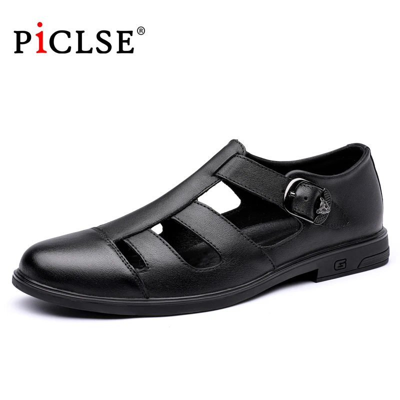 

Italian style Summer Business Dress sandals Men Genuine leather sandals Handmade Leather shoes Men Sandalias Big Size 46