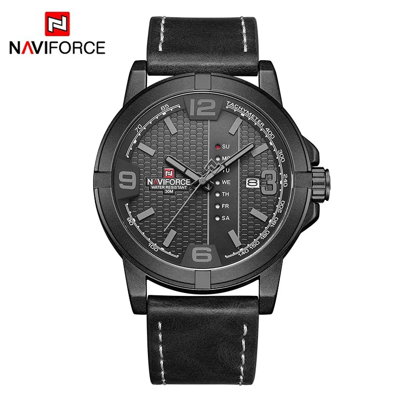 NAVIFORCE Casual Quartz Waterproof Watches for Men Mens Leather Big Dial Wristwatch Day and Date Display Clock Relogio Masculino