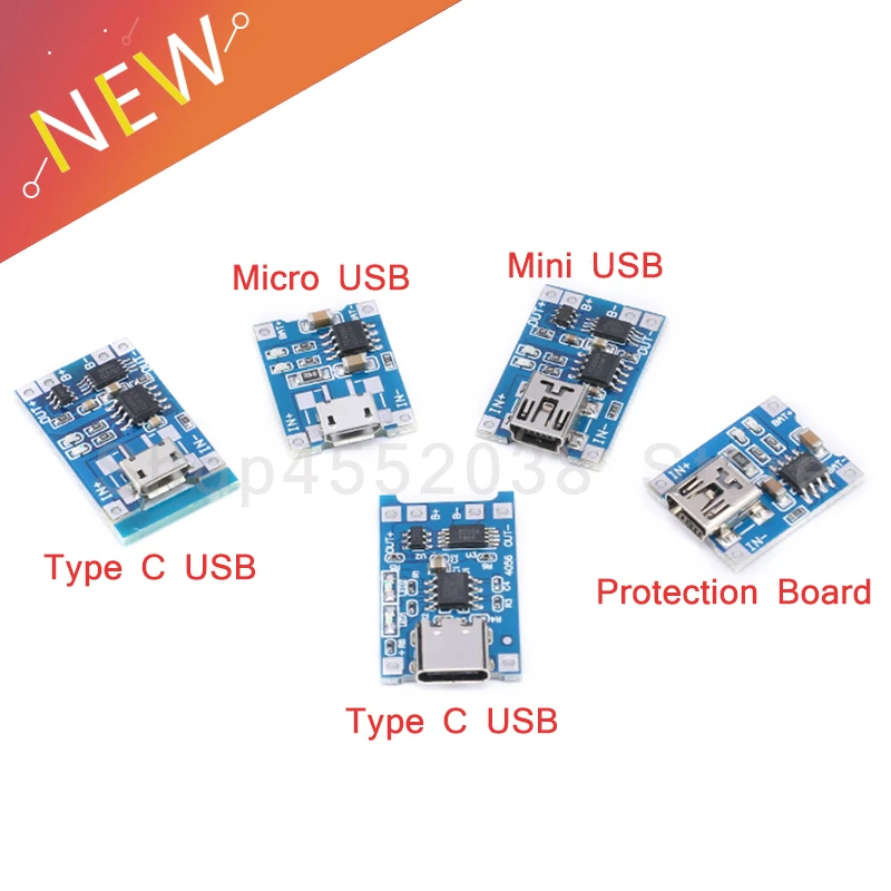 5Pcs Mini Micro Type-c USB 5V 1A 18650 TP4056 Lithium Battery Charger Module Charging Board Protection Dual Functions 1A Li-ion