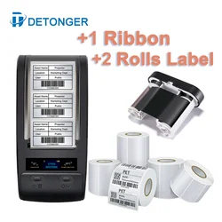 DETONGER 203dpi DT60S Portable Thermal Transfer Printing Machine with Color Ribbon PET Silver Label Printer