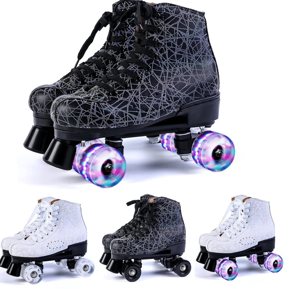 

2021 New Printing Artificial Lether Roller Skates Quad Skate Wheels PU Double Row Roller Shoes patines de 4 ruedas