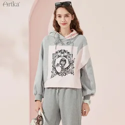 ARTKA 2021 Winter New Women Suits Fashion Casual Hooded Sweatshirt Plus Velvet High Waist Long Sweatpants 2 Piece Set VA20211D