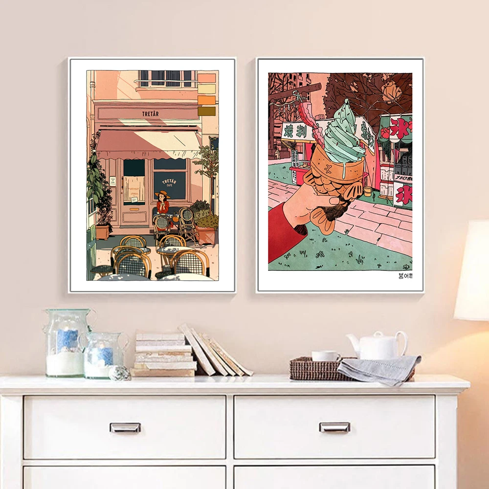 Cartoon Anime Multicolored Wall Art Canvas Painting Ramen Picture Ice Cream Posters and Prints Gallery Kids Kitchen Home Decor