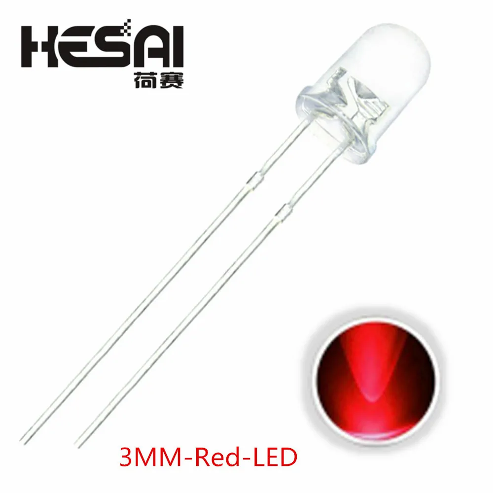 Smart Electronics 100pcs/lot F3 Super Bright 3MM Round Red Transparent LED Light Lamp Emitting Diode High Quality