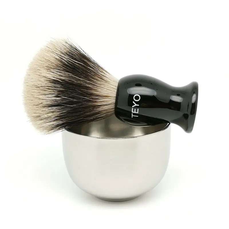 TEYO Two Band Fine Badger Hair Shaving Brush and Shaving Bowl Set Perfect for Wet Shave Beard Brush