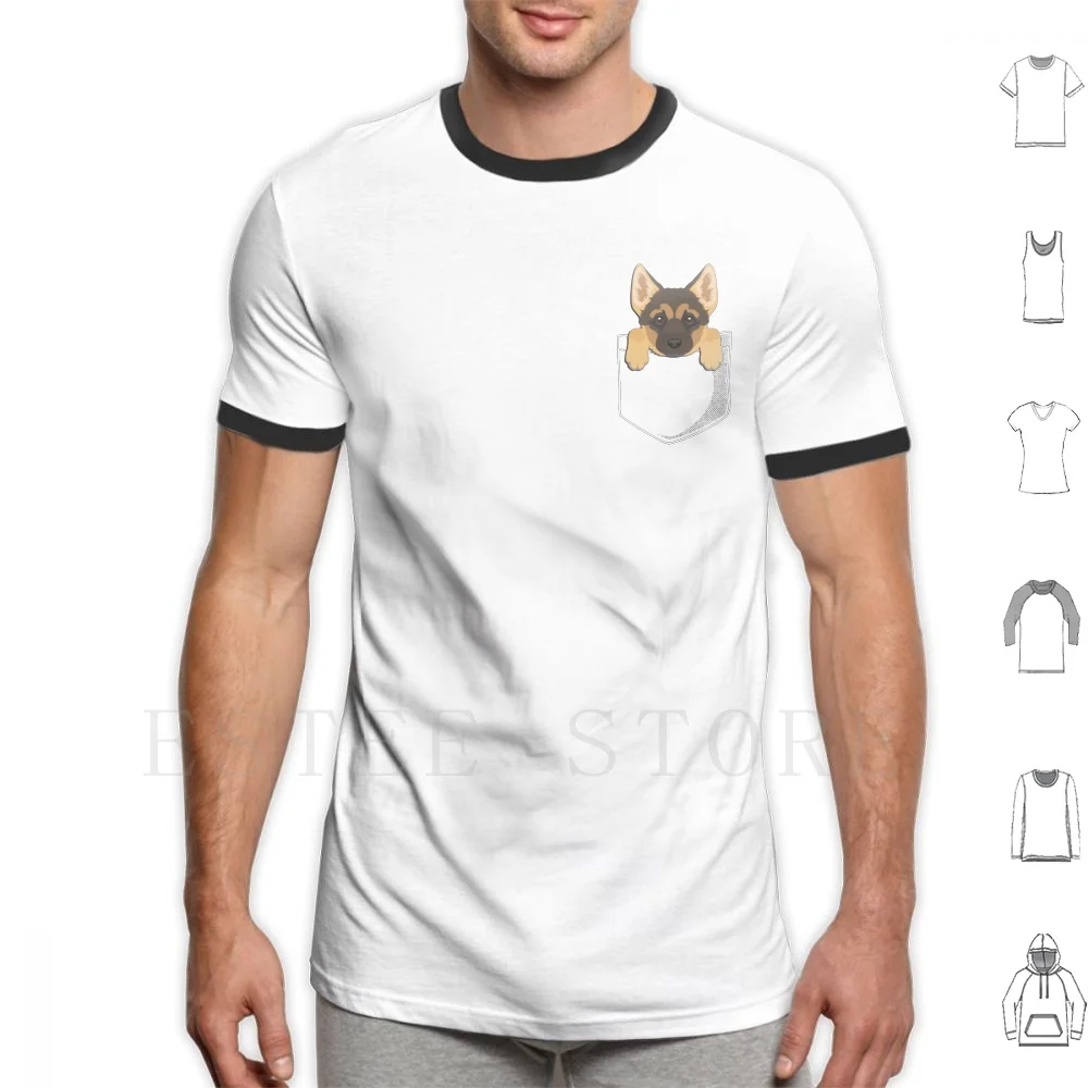 Pocket German Shepherd Puppy T Shirt Men Cotton 6xl Dog Lover Puppy Pup Rescue Pet Animal Adopt Bark Barking Wagging