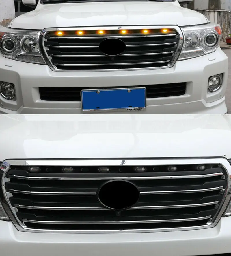 Fits For Toyota Land Cruiser LC/FJ200 2008-2015 Car Raptor Style Amber Lens Grille LED Lights Moulding Styling Accessories