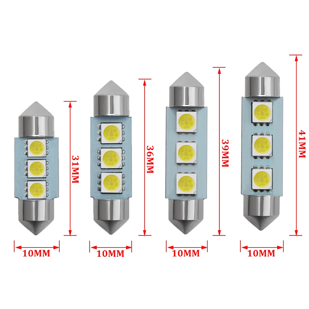 10 Stks/set C5W Led Verlichting C10W Auto Dome Lampen Festoen Auto Nummerplaat Lampcar Interieur Leeslampjes 12V Wit licht 31-41Mm