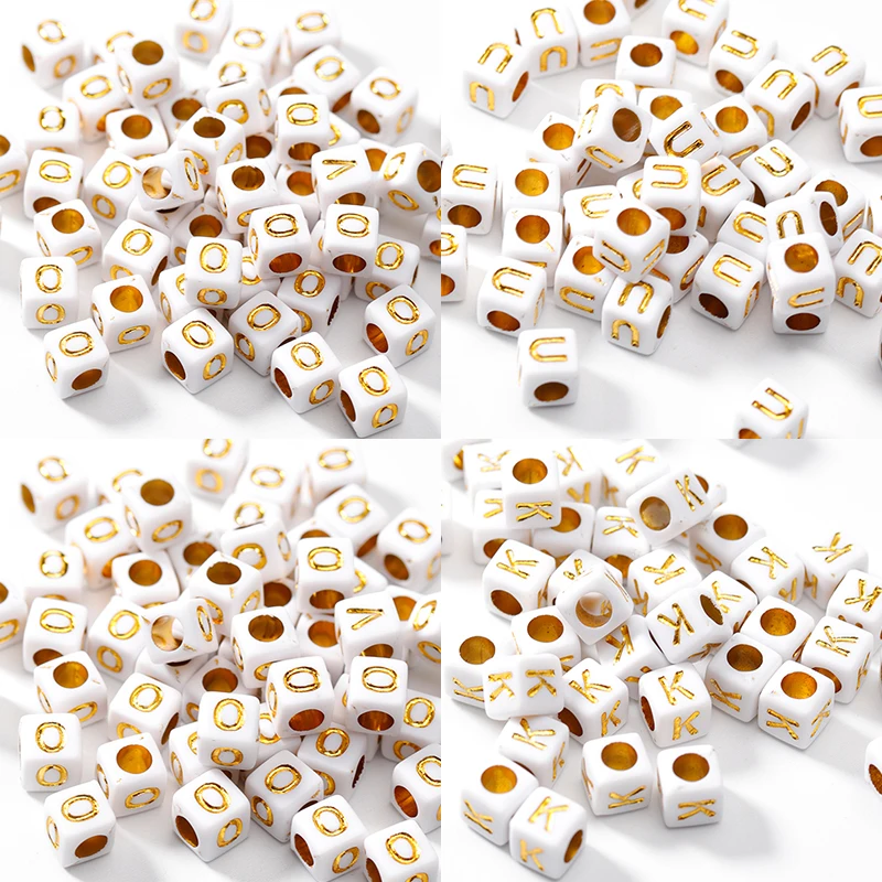 100pcs/lot 6mm Acrylic Square English Alphabet Letter Beads Loose Beads For Bracelet Necklace Making DIY Jewelry Accessories