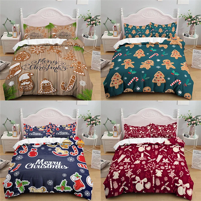 

Luxury 3D Christmas Print 2/3Pcs Kids Bedding Set Comfortable Duvet Cover Pillowcase Home Textile Single Queen and King Size