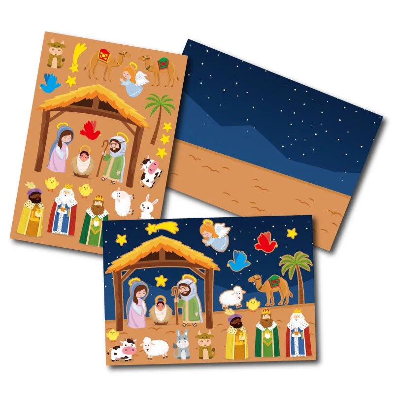 4-24 Sheets Nativity Stickers For Kids DIY Puzzle Games Toys Children Make a Nativity Scene Stickers Funny Christmas Craft Gifts