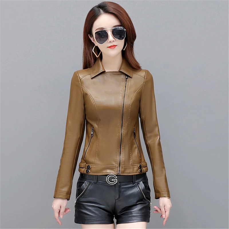 

leather jacket women 2022 Spring Pu Motorcycle Zipper Short Coat Female Black Punk Biker Faux Leather Outwear Blazer fashion