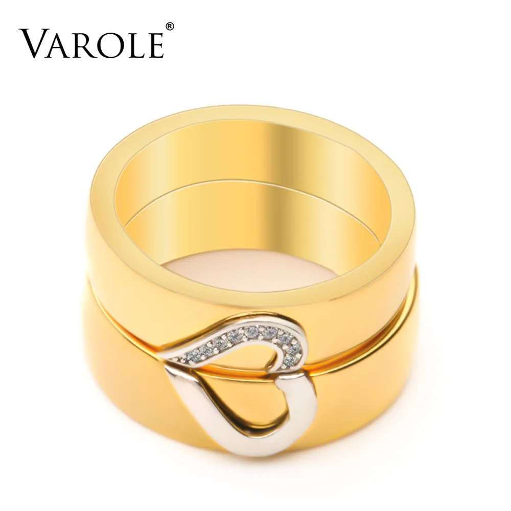 

VAROLE Minimalist Heart Couple Ring with Crystal Finger Rings For Women / Men Fashion Wedding Jewelry Gifts