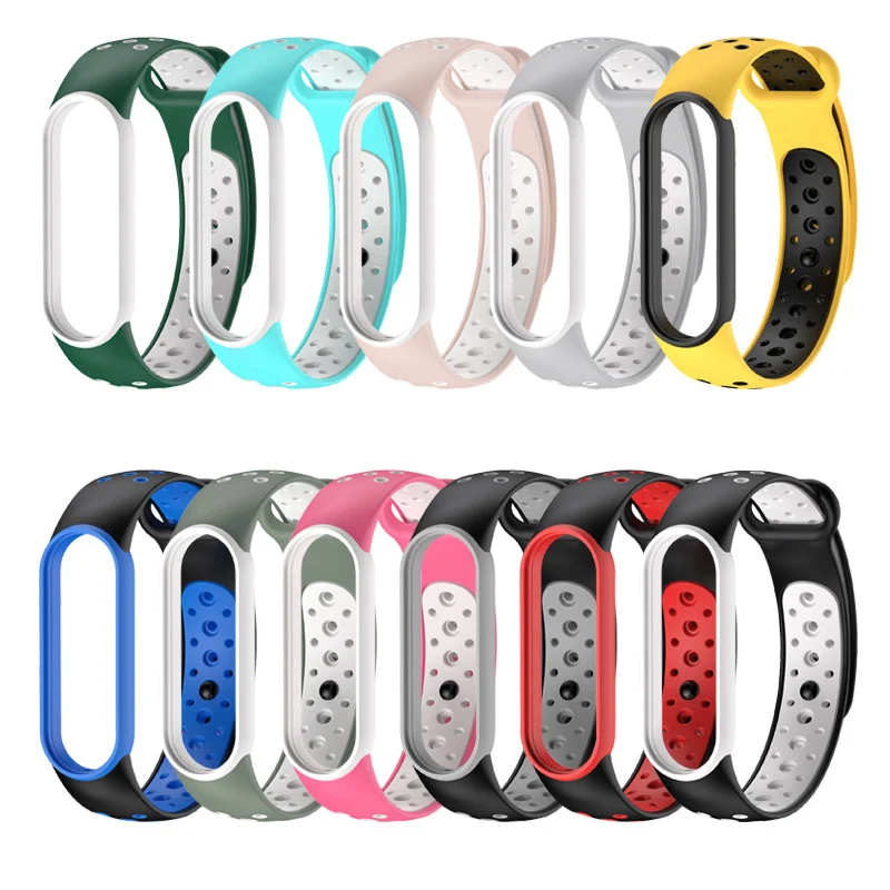 Silicone Strap for Xiaomi Mi Band 5 6 Two-color Strap Porous Anti-sweat Sport Breathable Strap Buckle Replacement Wrist Straps