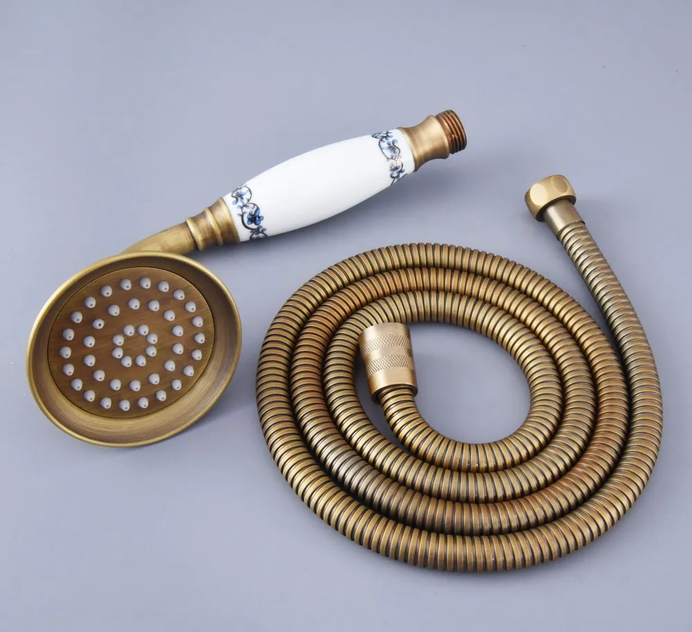 Antique Brass Ceramics Telephone Hand Held Shower Head & 1.5 m Hose Water Saving Handheld Sprayer Shower Set Nhh116