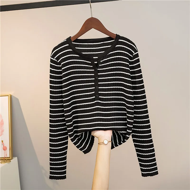 

Cheap wholesale 2021 spring autumn winter new fashion casual warm nice women striped cropped sweater woman female OL Vy01096