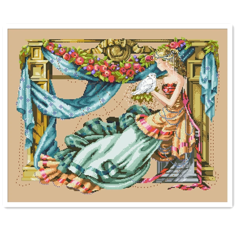 Fairy and dove cross stitch kits fairy aida fabric 18ct 14ct 11ct flaxen linen cotton thread embroidery kits DIY