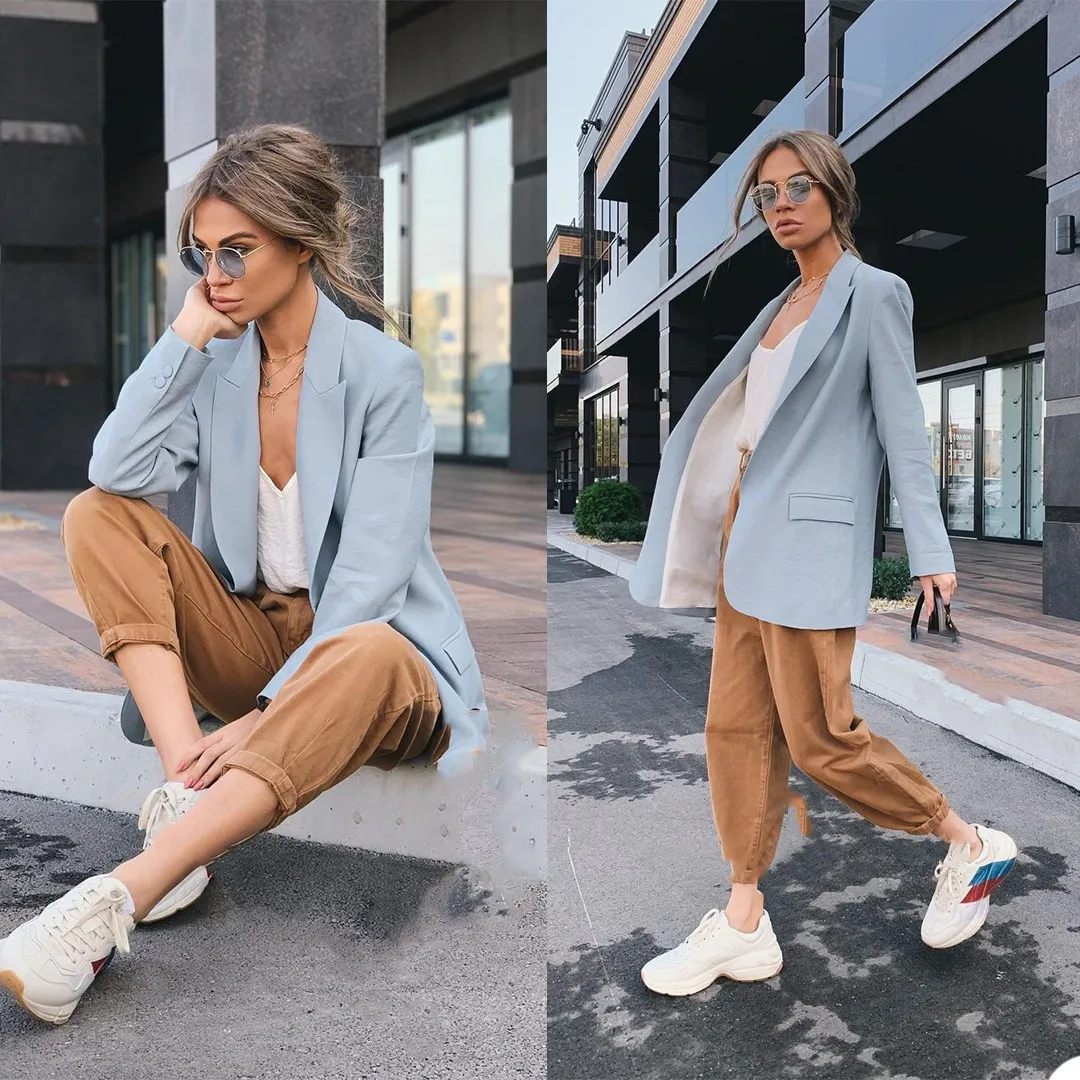 Chic Loose Women Blazer Spring Summer Peaked Lapel Female Suit Jacket Custom Made Full Sleeve Outwear Suits