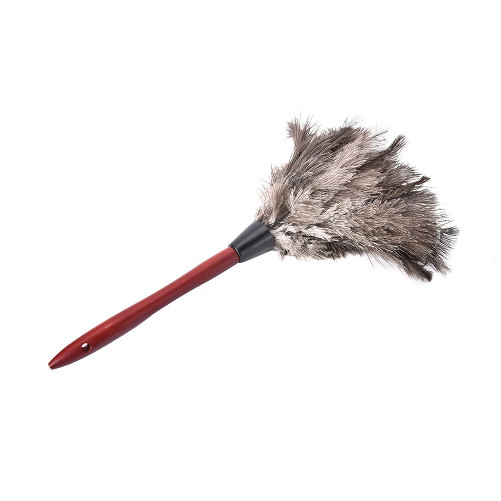 55cm Ostrich Feather Duster Brush Wood Handle Anti-static Natural Grey Fur Home