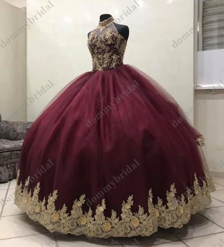 Vestidos de quinceañera con diamantes de imitación dorados Vintage, vestidos de quinceañera baratos, flores florales 3D, encaje de tul para fiesta de regreso a casa, vestido de graduación 15