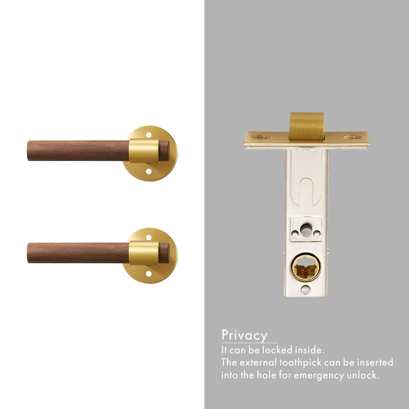 Deurkamer Messing Walnoot Deurslot Set Modern Interieur Slaapkamer Badkamer Dubbele Houten Deurhendel Set Dummy Handvat Knop