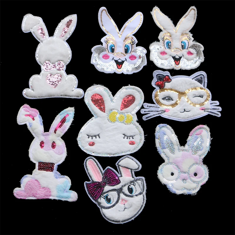 Cartoon Color Flannel Patch Rabbit Sequins Icon Embroidered Applique Patches For Kawaii Clothes DIY Iron on Badges on a Backpack