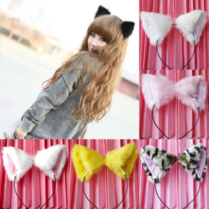 Korean Cartoon Cosplay Anime Show Headband Plush Leopard Cat Fox Ears Fascinator Cute Women Girls Fanshion Hair Accessories