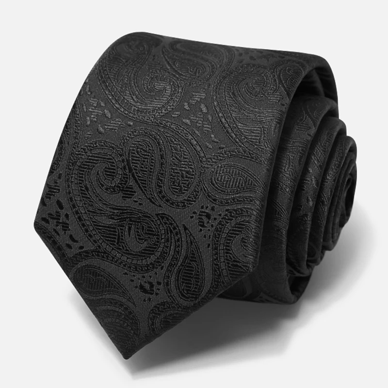 High Quality Business Tie For Men Korean Style Dress Suit Necktie Black Paisley 7CM Wide Gentleman Party Work Ties With Gift Box