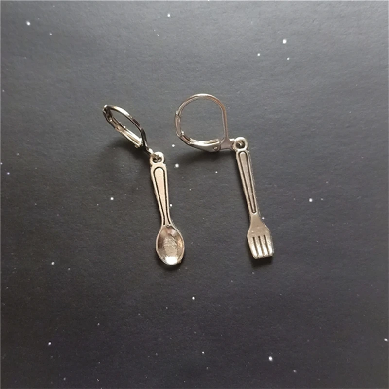 Tableware Leverback Earring Antique Silver Color Tiny Spoon Leverback Earring Fork Leverback Earrings Tableware Jewelry