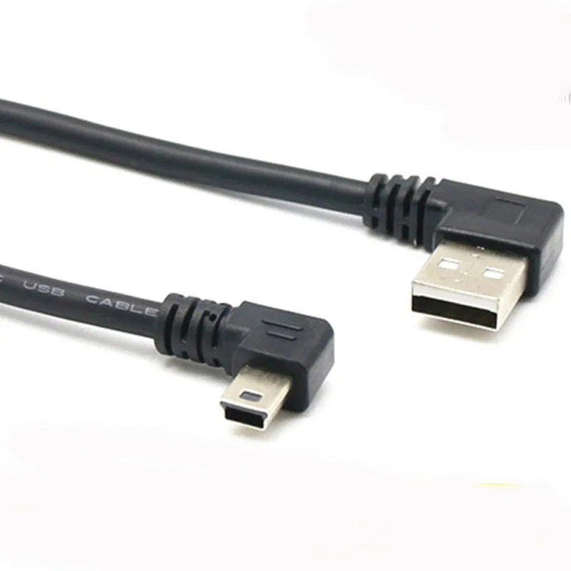 0.25m Left right  Mini USB B Type 5pin Male 90 Degree Left Angled to USB 2.0 Male Data Cable Black Color