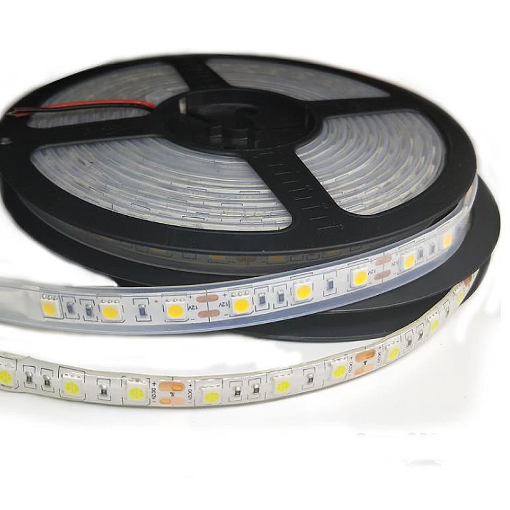 Imagem -02 - Luzes de Tira Conduzidas 5m Rgb 5050 Smd Fita Flexível Impermeável Rgb Led Luz 5m Fita Diodo dc 12v à Prova Dip68 Água Ip68