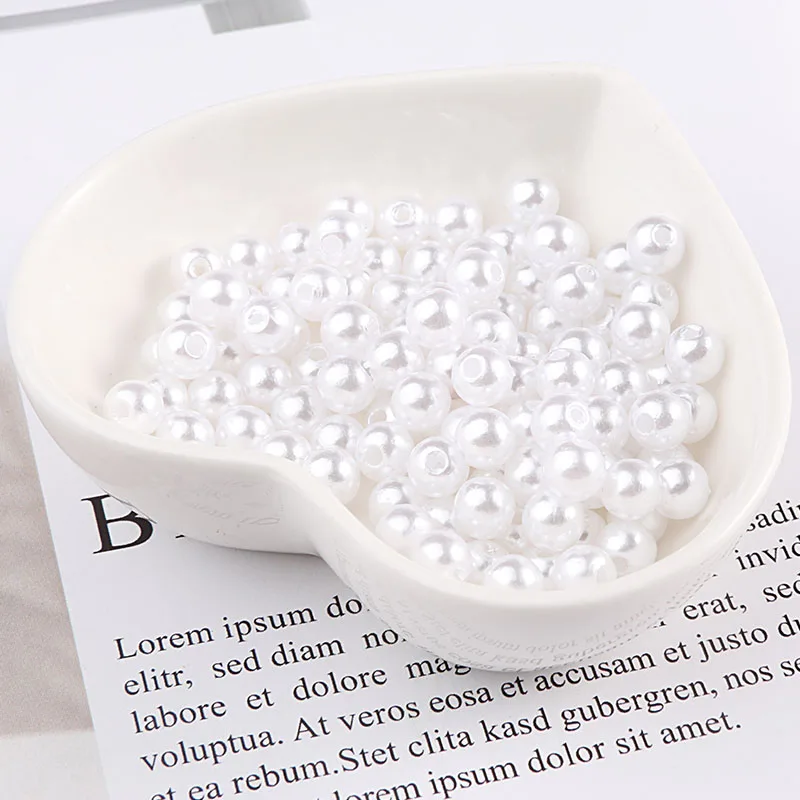 ABS White Round Imitation Garment Pearl With holes For DIY Art Necklace Fashion Jewelry Making Accessories 3/4/5/6/8mm