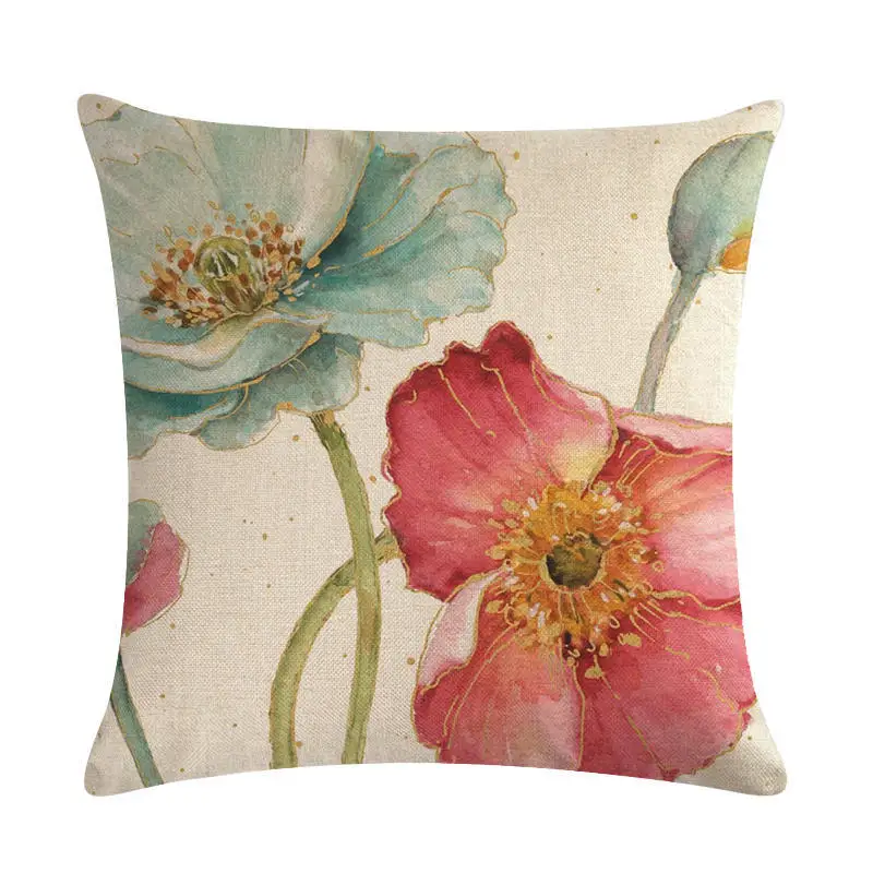 45cm*45cm Retro hand-painted flower design linen throw pillow covers couch cushion cover home decorative pillows