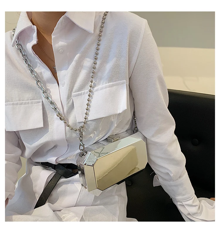 Silver Box Design Chain Party Clutch Fashion Purses and Handbags for Women Chic Designer Brand Shoulder Bag Crossbdoy Bag Female