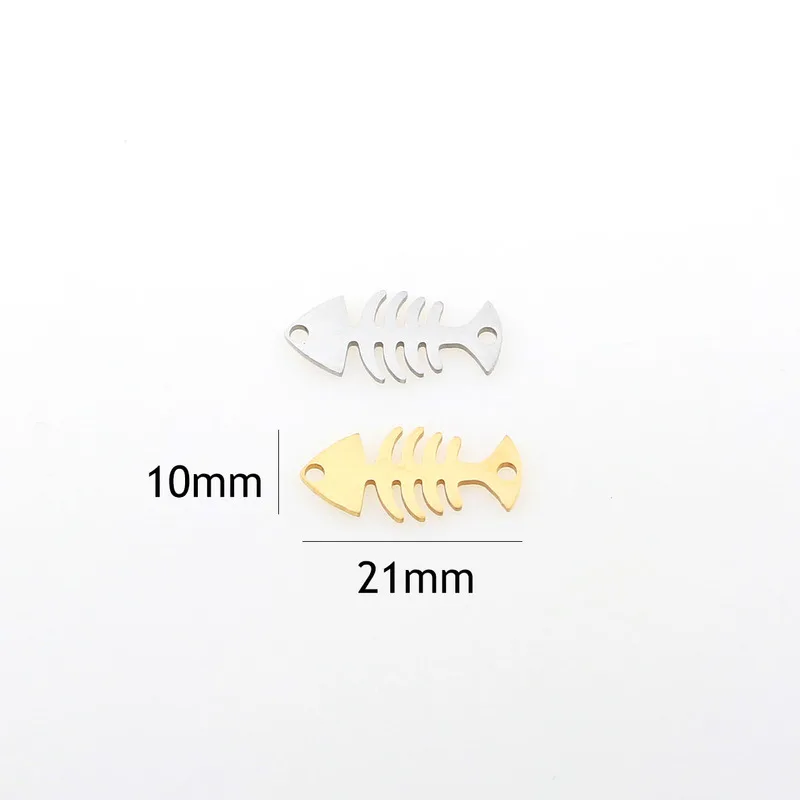 Aivlo 5pcs/lot Stainless Steel  Fishbone Pendants Charm for Jewelry Making Gold Color Fish Bone Pendants Charm Fish Bone