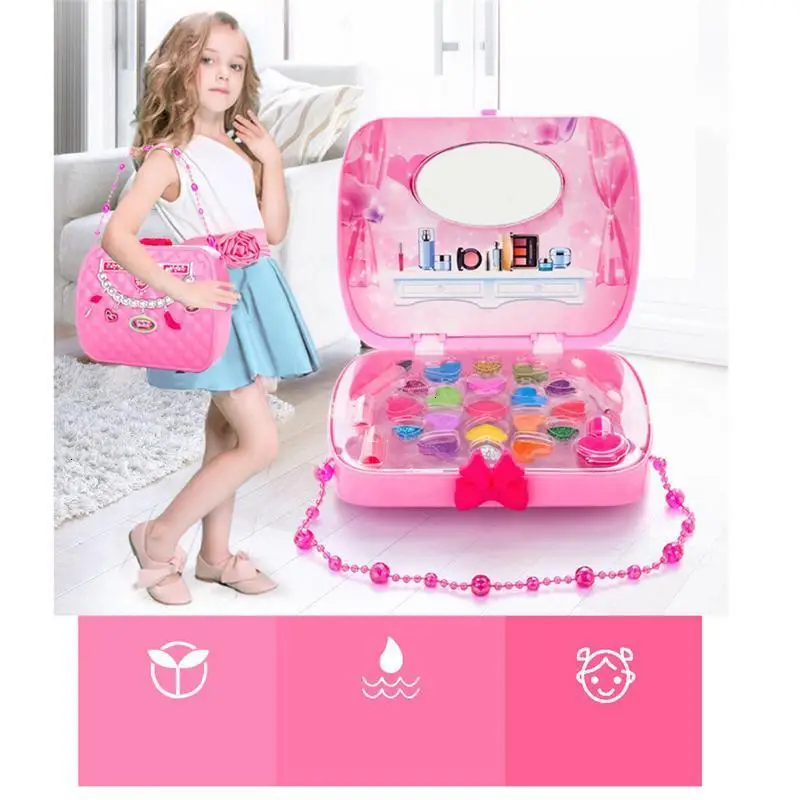 

Baby Girls Make Up Set Toys Pretend Play Cosmetic Bag Beauty Hair Salon Toy Makeup Tools Kit Children Pretend Play Toys