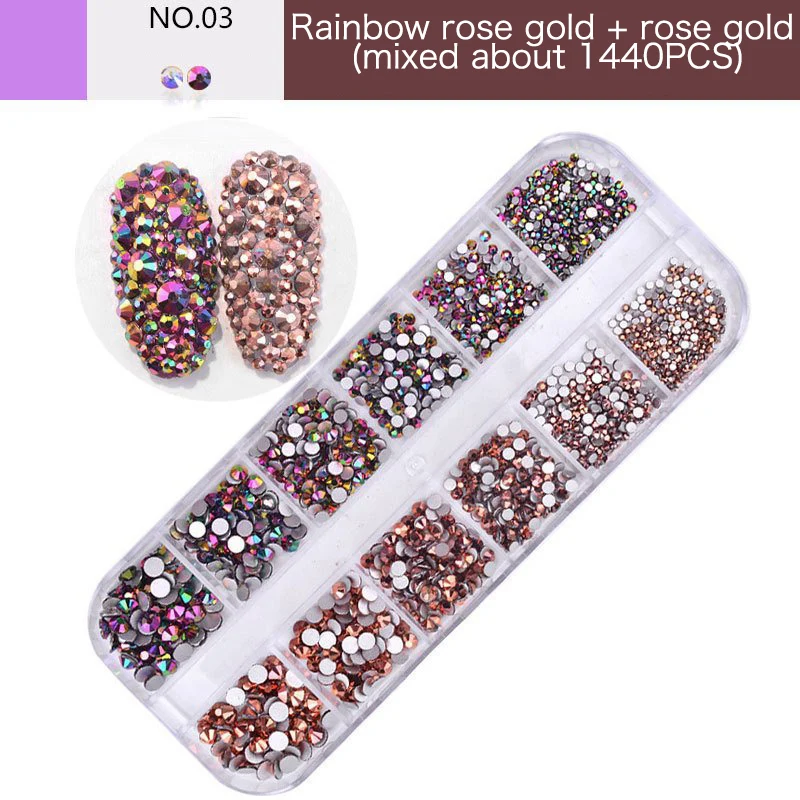 12 Dozen/Set Crystal Ab Rhinestone Diamant Gem Plaksteen Glas Steen 3D Glitter Nail Art Decoratie Beauty Kit