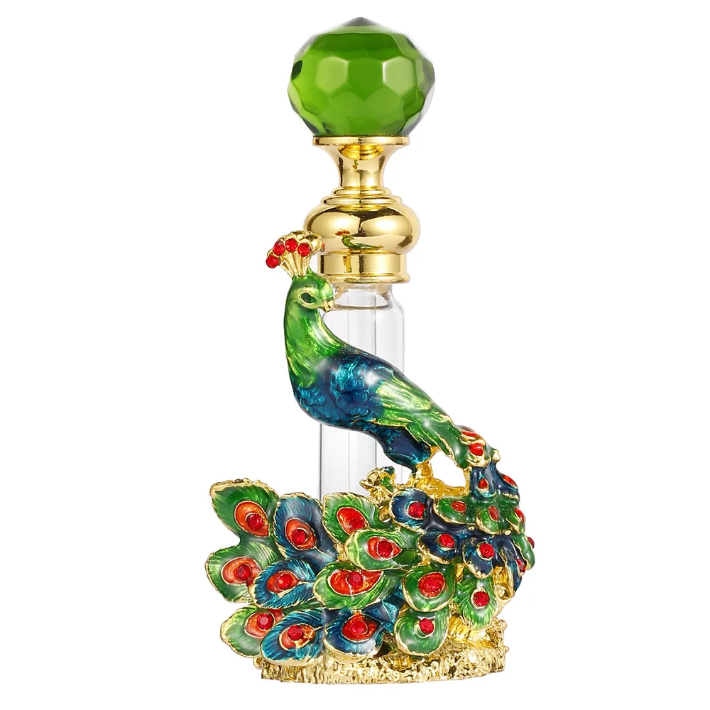 

4ml Vintage Empty Perfume Bottle Antique Green & Gold Peacock Arab Dubai Essential Oil Refillable Bottles Lady's Gift