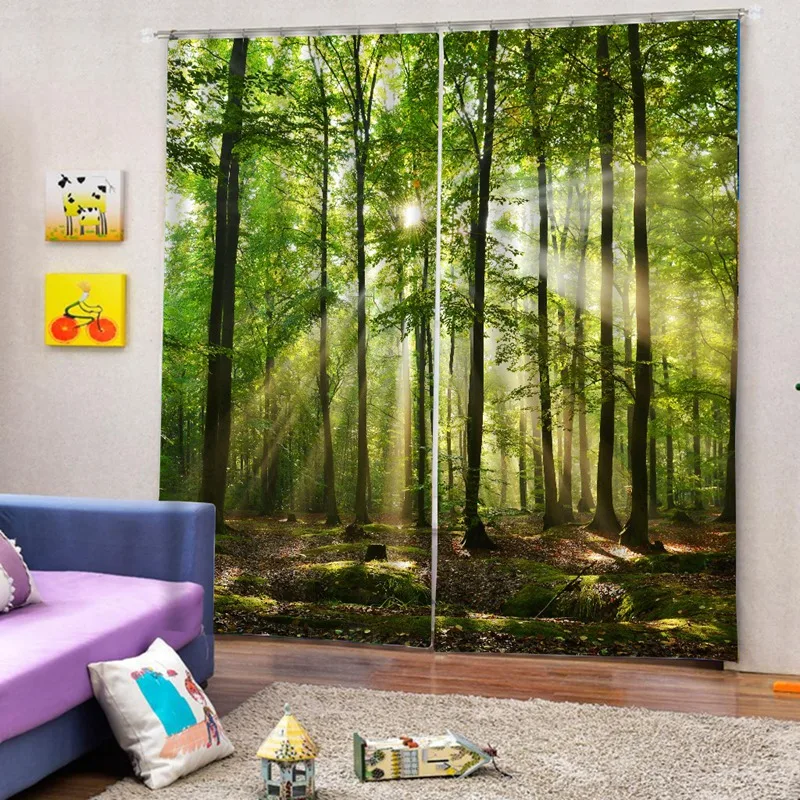 Bamboo Forest Printed Blackout Curtains For Bedroom Window Curtains For Living Room 85% Shading 3D Height 200Cm Width 170Cm