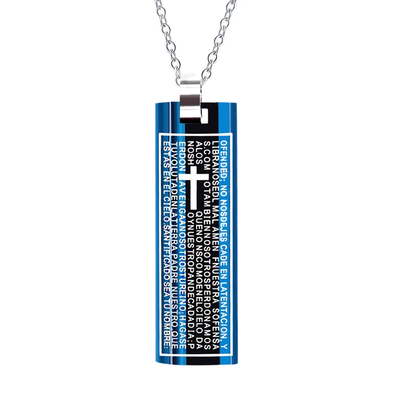 Stainless Steel Personality Gold Spanish Bible 316L Cross Religion Fashion Jewelry Pendant Necklace Gift For Men