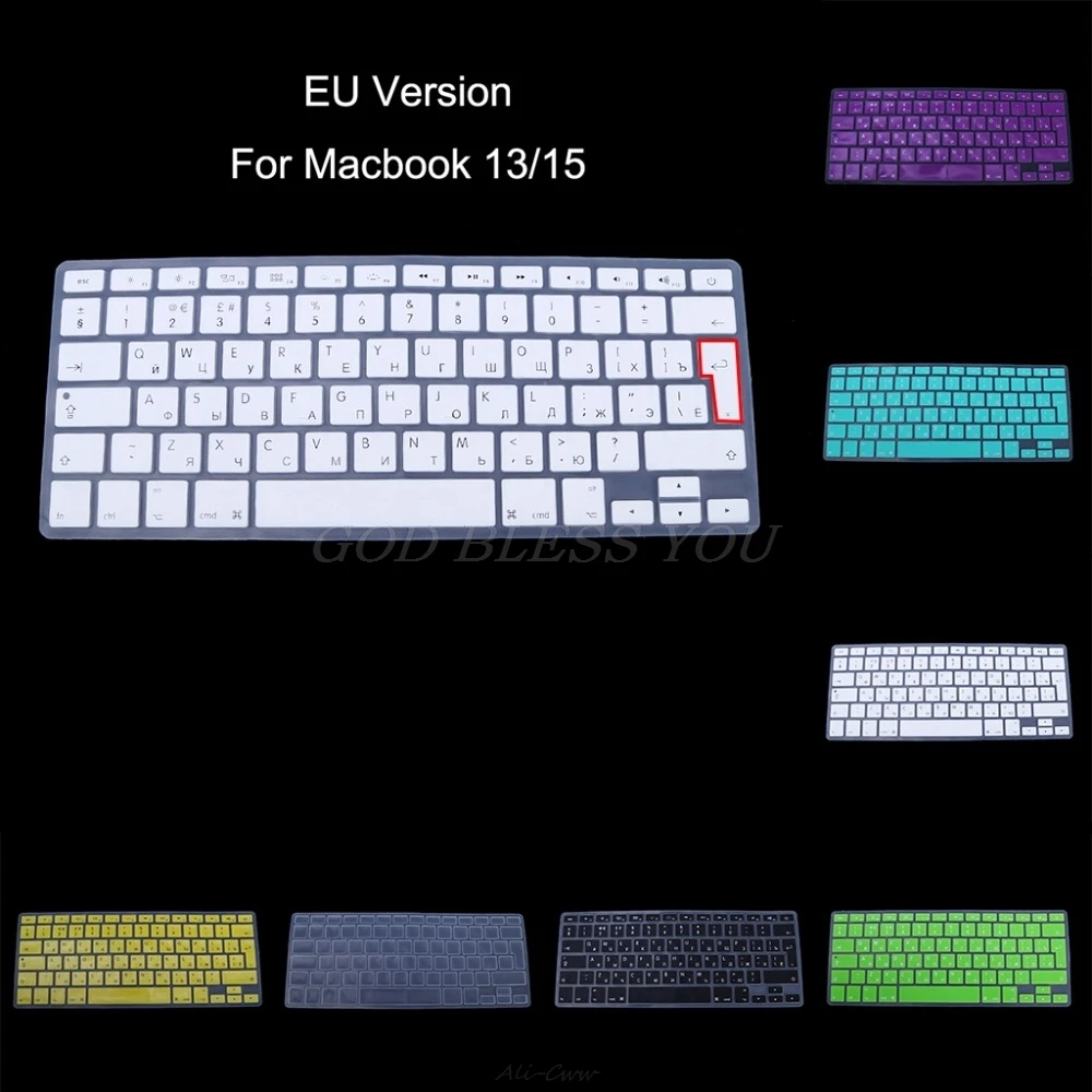 EU Version Russian Keyboard Silicone Skin Cover For Apple Macbook Air Pro 13 15 Protector Cover 8 Color Drop Shipping