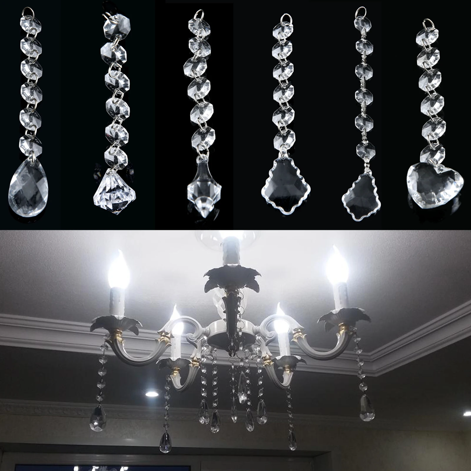 10/5/1PC Strands Acrylic Crystal Bead Chain Chandelier Pendant Light Garland Hanging Wedding Home Party Counter Decor Led Lamp