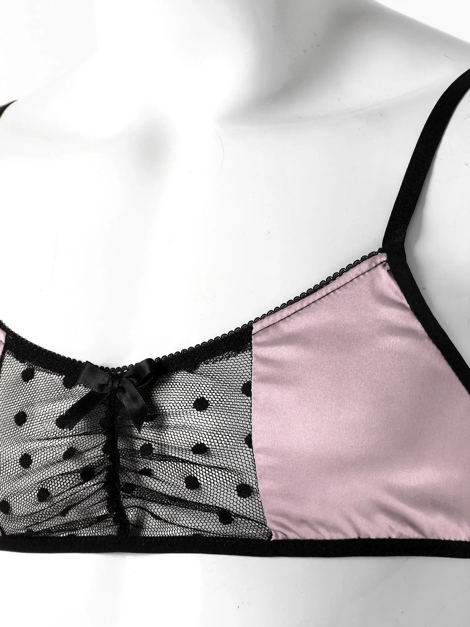 Mens Sissy Stain Crossdress Lingerie Set Lace Trim Cami Bra Tops with Panties Thongs Pajamas Gay Male Nightwear Clubwear