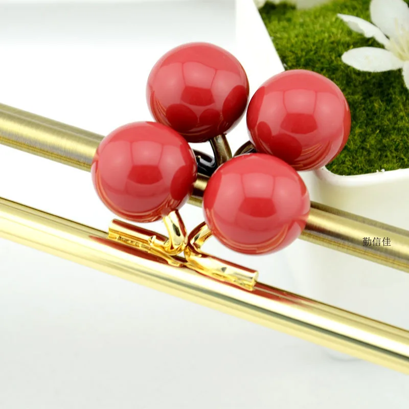 One Piece 22*9cm Square Tube Slot Gold Candy Resin Lock Pearl Golden Bronze Purse Frame Of Handbag Metal Material Accessories