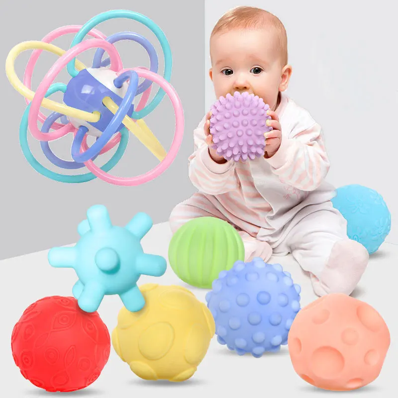 6pcs Soft Baby Toys Textured Multi Rattle Balls Colorful Child Touch Grasping Hand Squeeze Ball Toys Infant Sensory Massage Ball