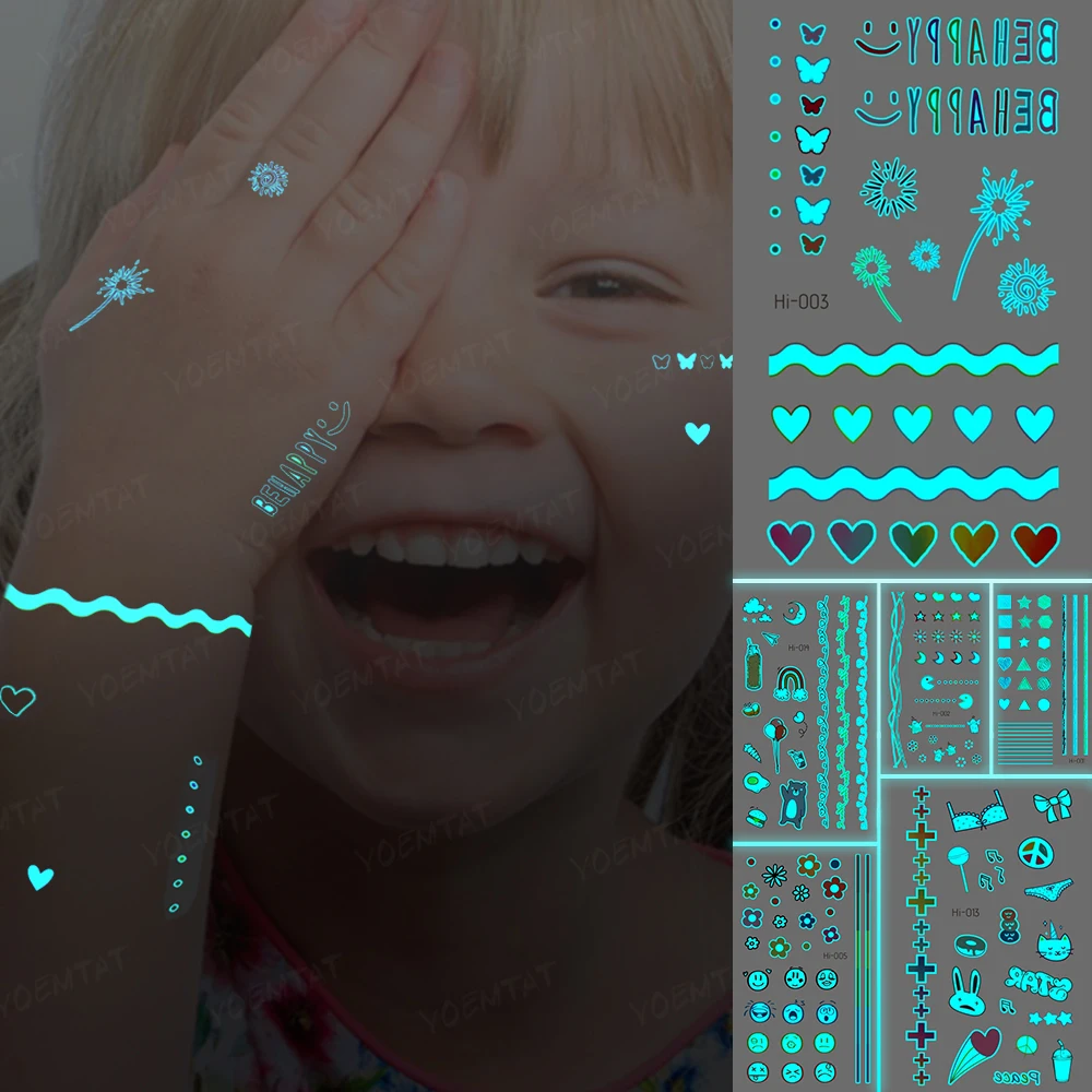 

Детские тату светящиеся милые счастливые смайлики любовь маленькие водонепроницаемые временные татуировки наклейки детские руки лицо боди-арт флэш-тату для женщин