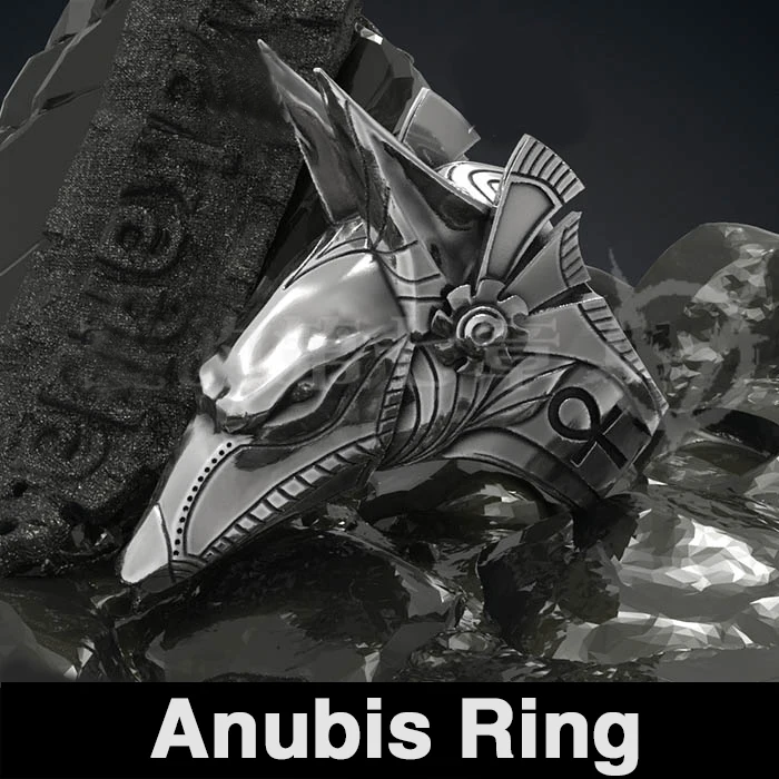 BEIER Stainless Steel Egypt Cross Anubis God Finger Rings For Men Punk Wolf Head Knuckle Ring Statement Retro Jewelry BR8-360