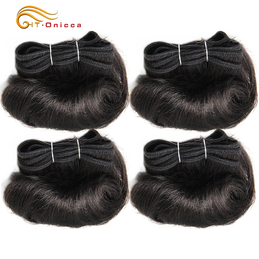 Bundel rambut keriting bundel jalinan rambut manusia India 4 buah/lot produk rambut pendek jalinan ekstensi rambut manusia