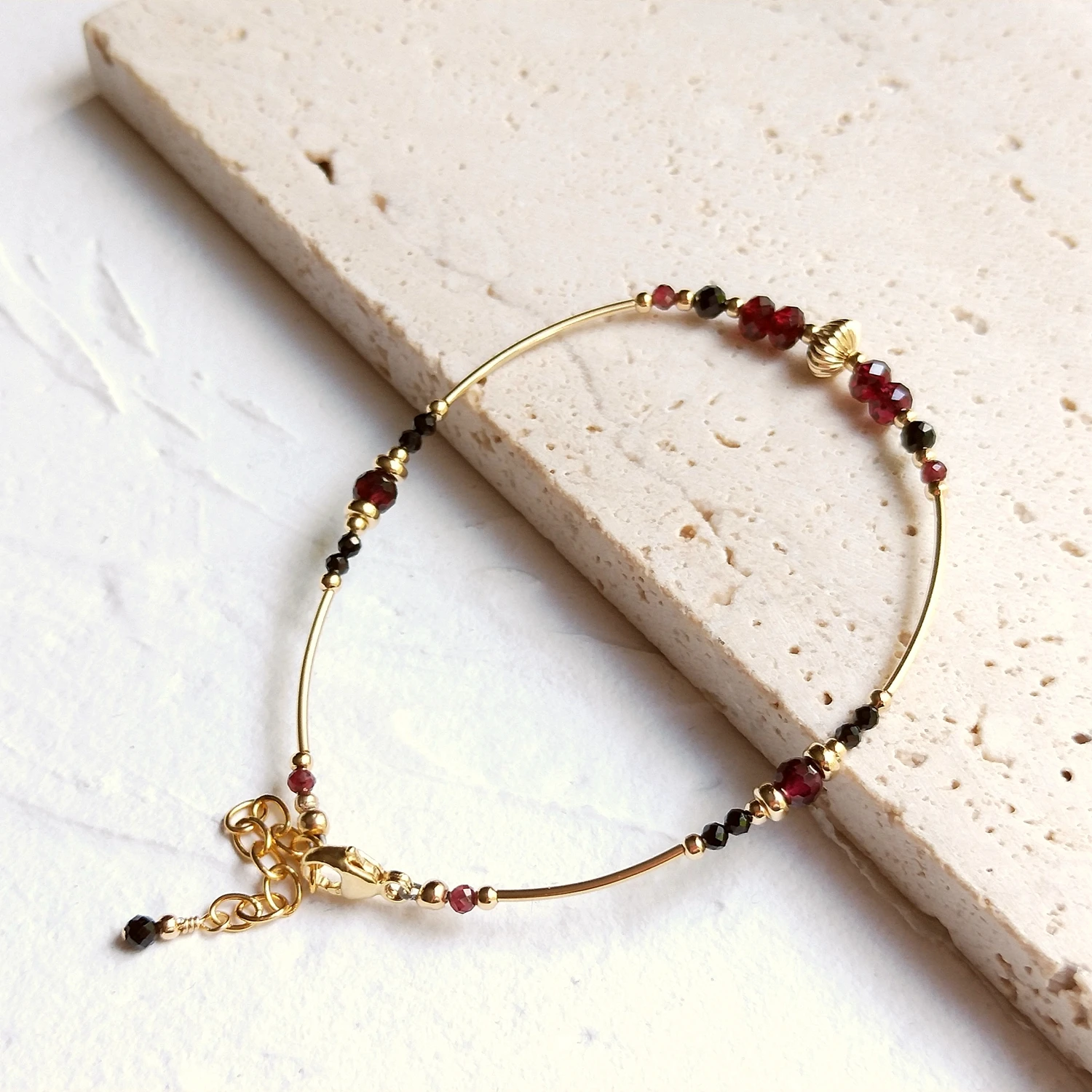 Lii Ji Garnet Black Spinel 14K Gold Filled Bracelet 17+3cm Natural Gemstone Handmade Delicate Jewelry For Women Gift