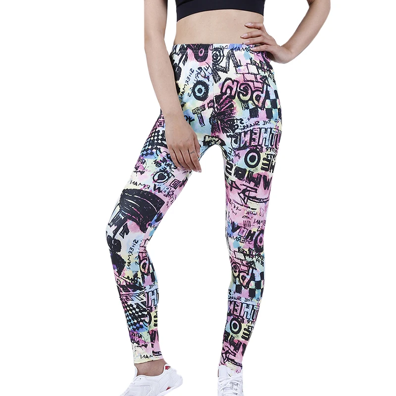 CUHAKCI Sexy Women Legging Colorful Letter Printing Fitness Leggin Fashion Slim Legins vita alta Push Up pantaloni allenamento senza cuciture